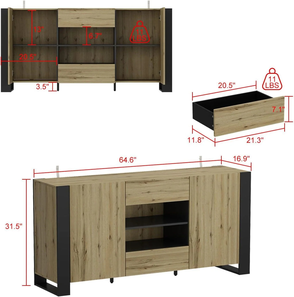 Rustic Black Credenza Sideboard with Doors and Shelves V592513