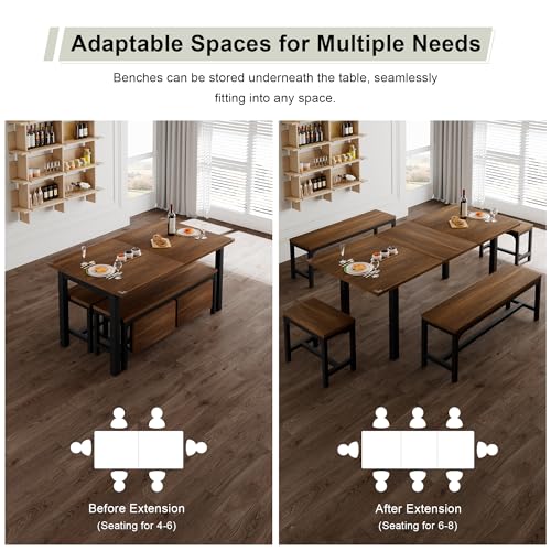 5-Piece Extendable Wooden Dining Table Set with 2 Benches and 2 Stools K7802