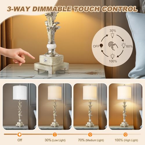 Touch Control Table Lamp Set of 2 with USB Ports and White Shade L622