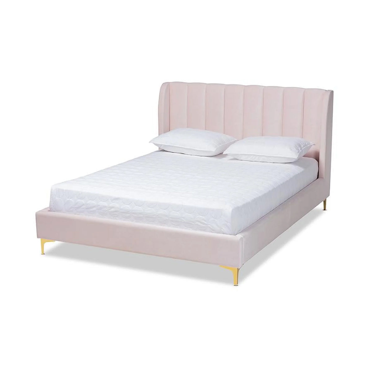 Light Pink Velvet Queen Size Platform Bed S64844