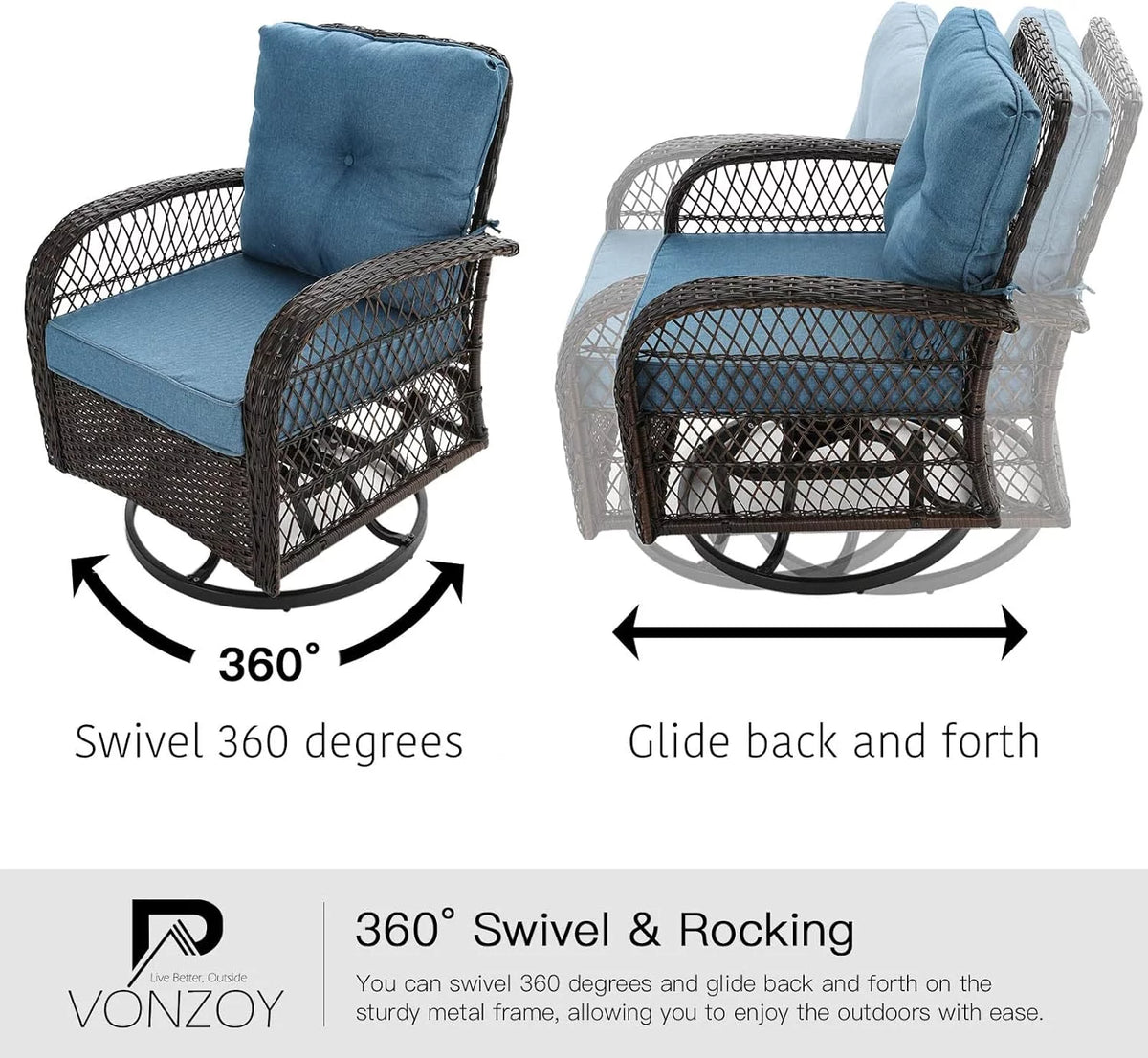 3 Pieces Wicker Patio Furniture Set with Glass Top Side Table N14899
