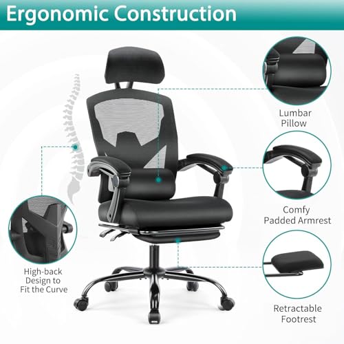 Grey High-Back Mesh Office Chair with Footrest P76344
