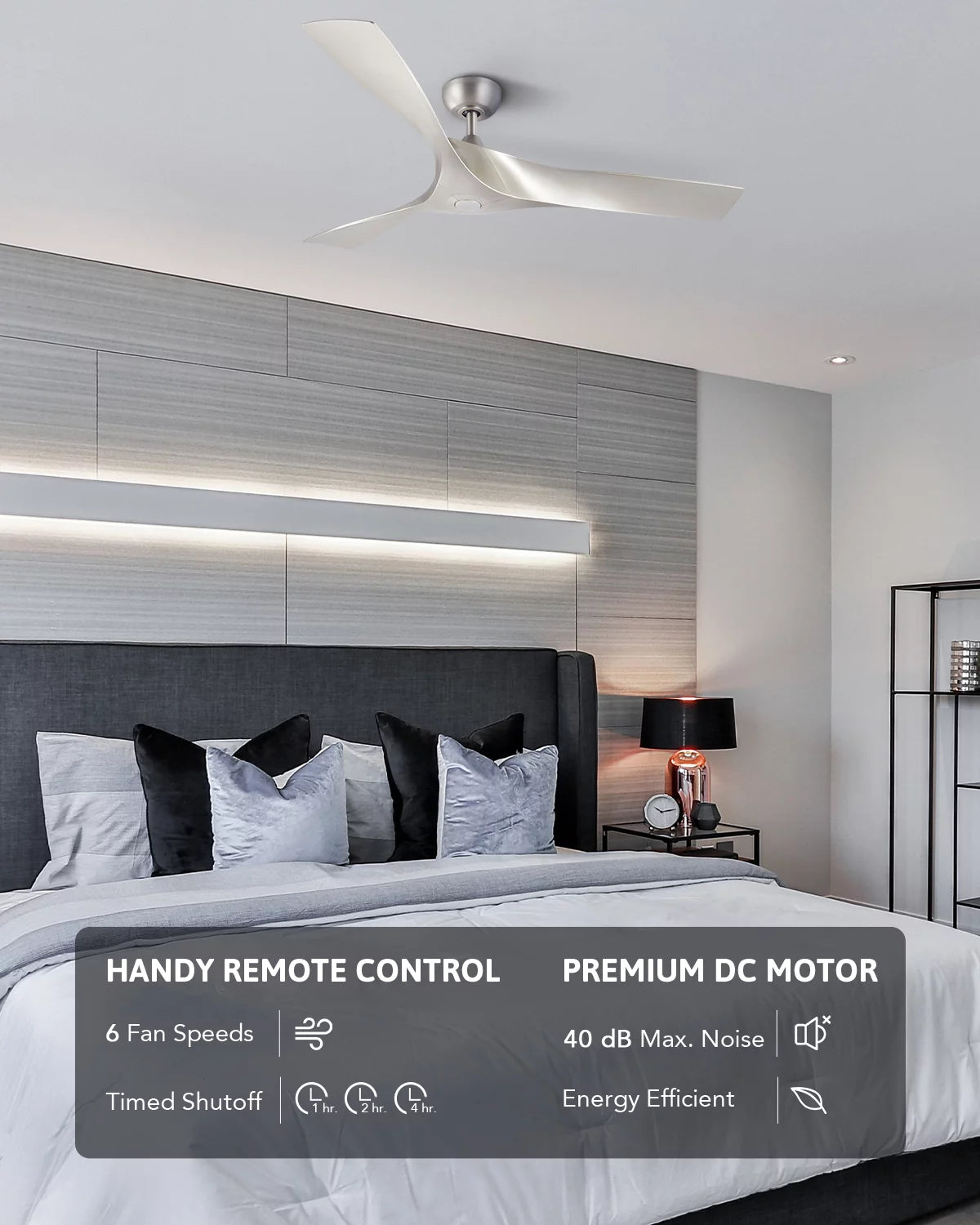 52" Farmhouse Ceiling Fan with Remote 6 Speeds Silver X710