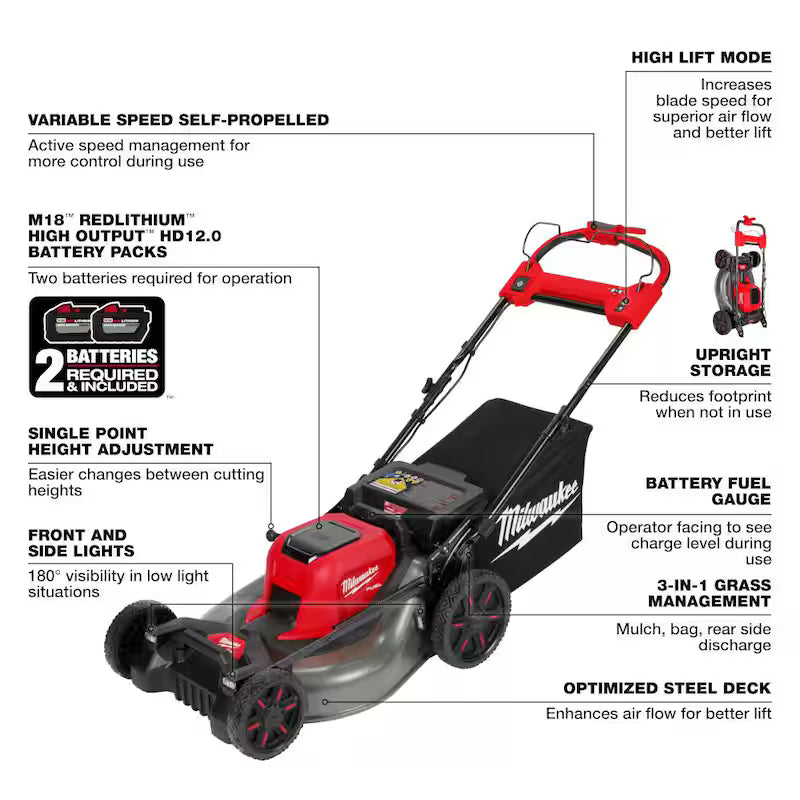 Brushless Cordless 21 in. Self-Propelled Lawn Mower with Blower & Batteries Z339890