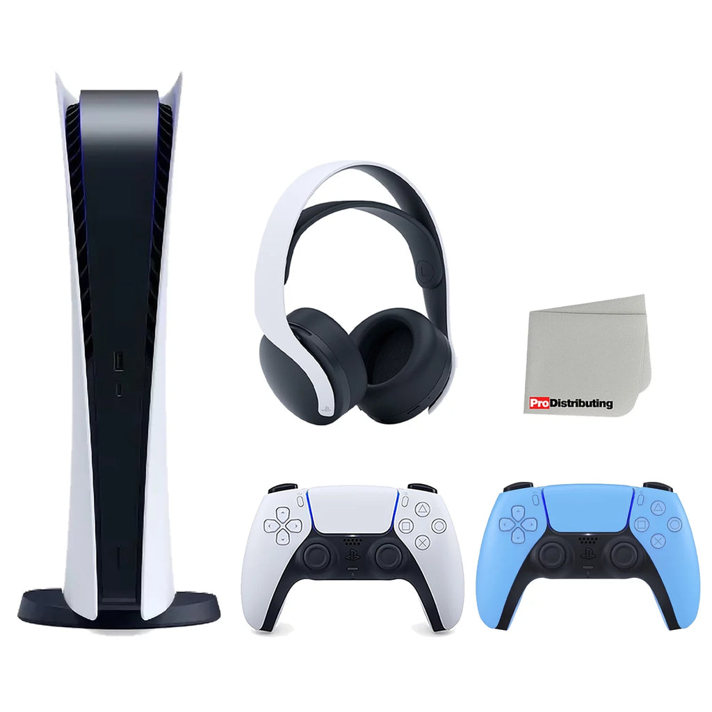 Playstation 5 Digital Edition Console with Blue Controller and White Headset C661607