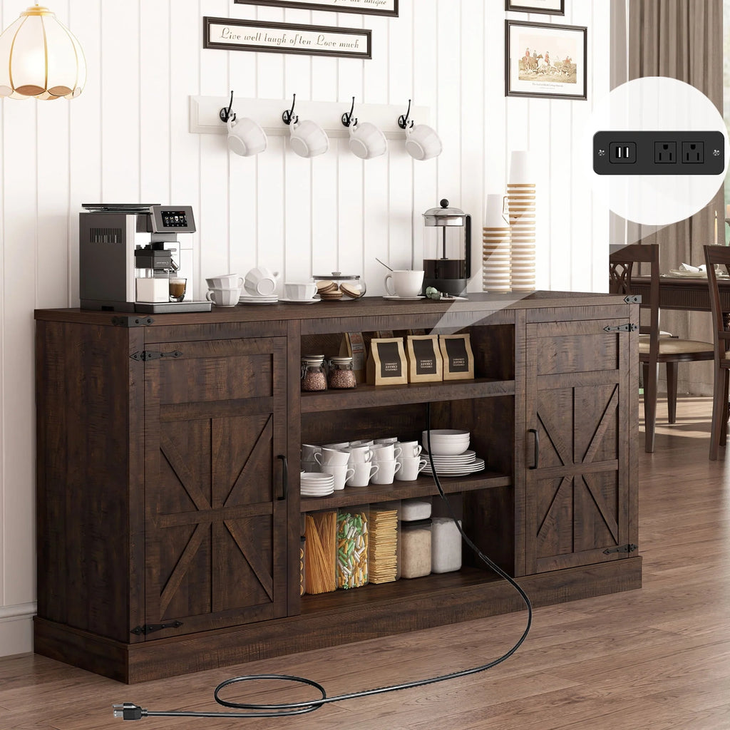 57 Double Barn Door Cabinet with Power Outlet & LED Light P4282