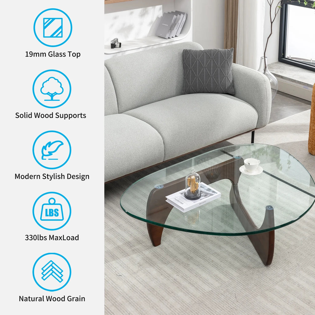 Tempered Glass Coffee Table with Dark Walnut Base Z28772