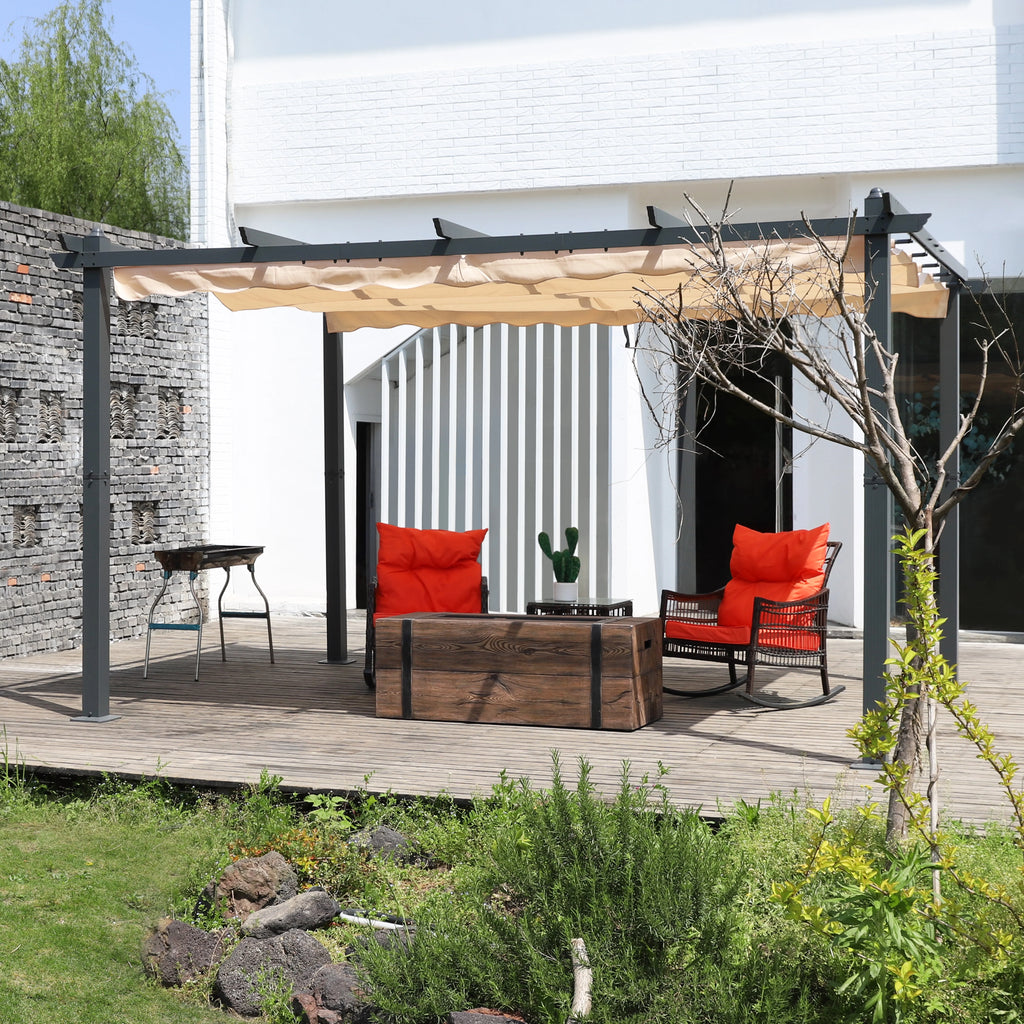 10' x 10' Gray Metal Pergola with Retractable Canopy O5222