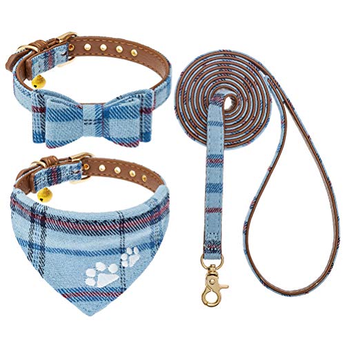 Blue Plaid Dog Collar and Leash Set D544