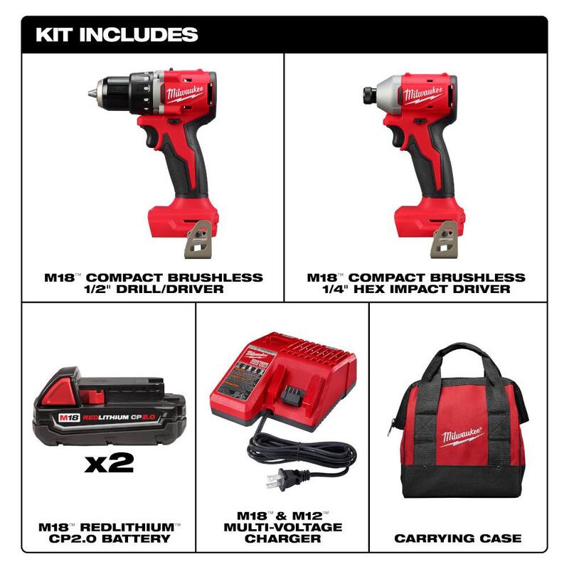 18V Lithium-Ion Brushless Cordless Compact Drill/Impact Combo Kit (2-Tool) with Oscillating Multi-Tool I884