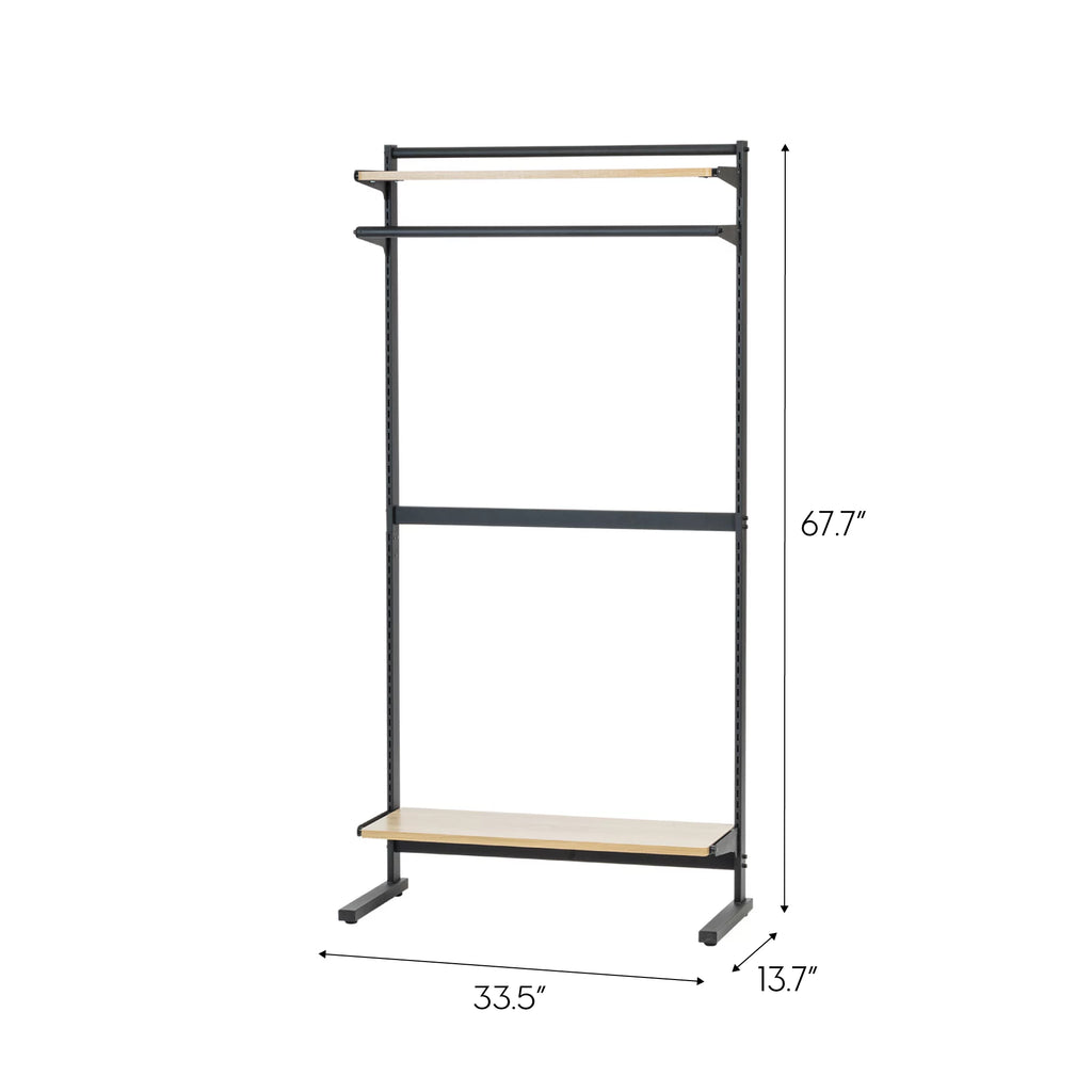 Portable Shelving Unit with 2 Adjustable Shelves and Clothing Rod F612