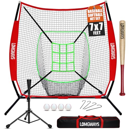 7'x7' Portable Baseball Net Set with Tee, Bat, Balls, Strike Zone, Carrying Bag Q2370