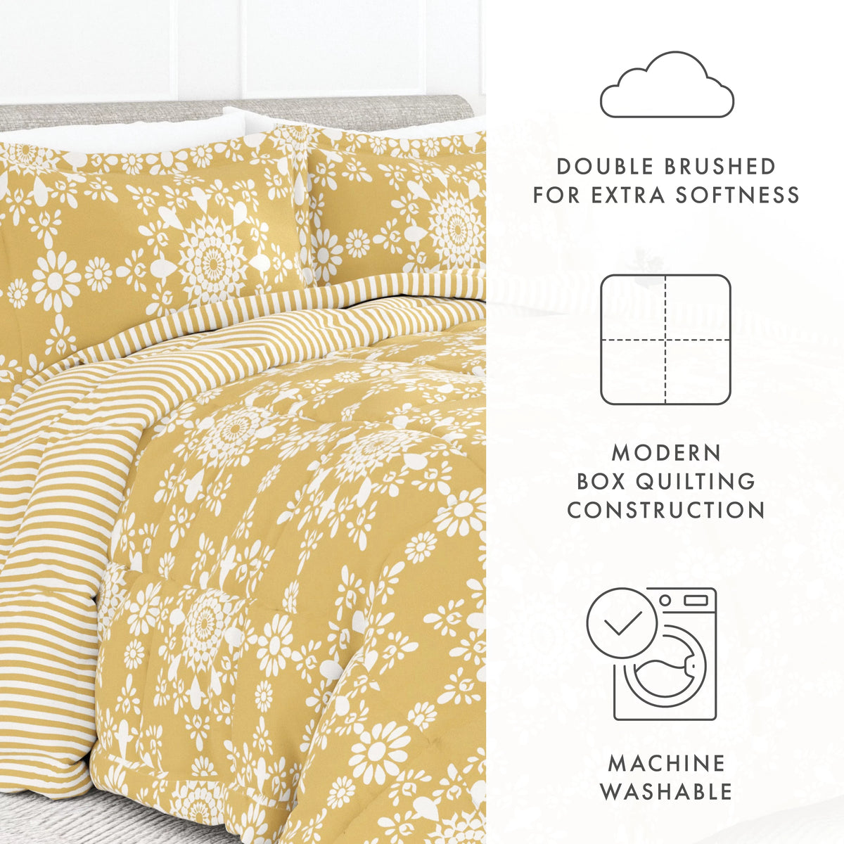 3-Piece Yellow Daisy Reversible Comforter Set C44645