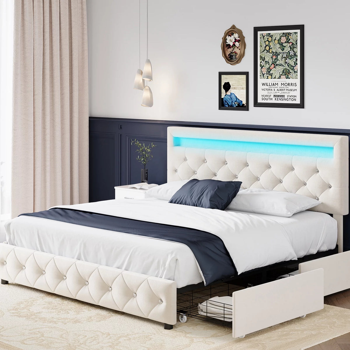Full LED Bed Frame with 4 Storage Drawer Z956