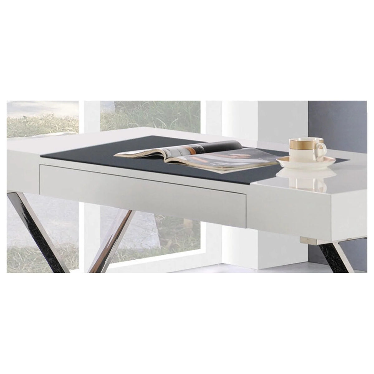 Modern Computer Desk with Stainless Steel Legs in White High Gloss U6375