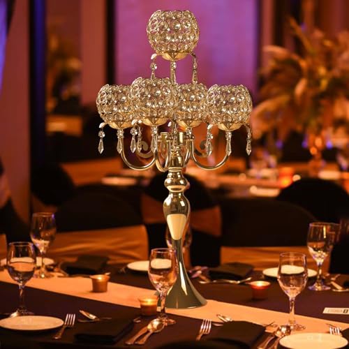 Black Metal Crystal Tea Light Candle Holders Set U9374