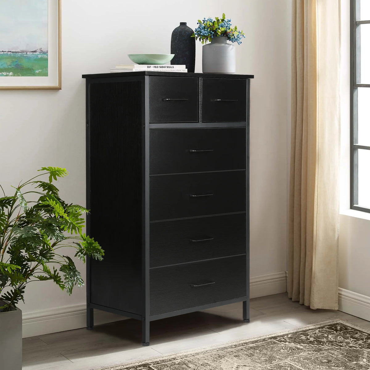 6 Drawer Wood Dresser with Steel Frame N229