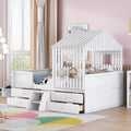 Full Size Low Loft Bed with Roof and Drawers, White G728264