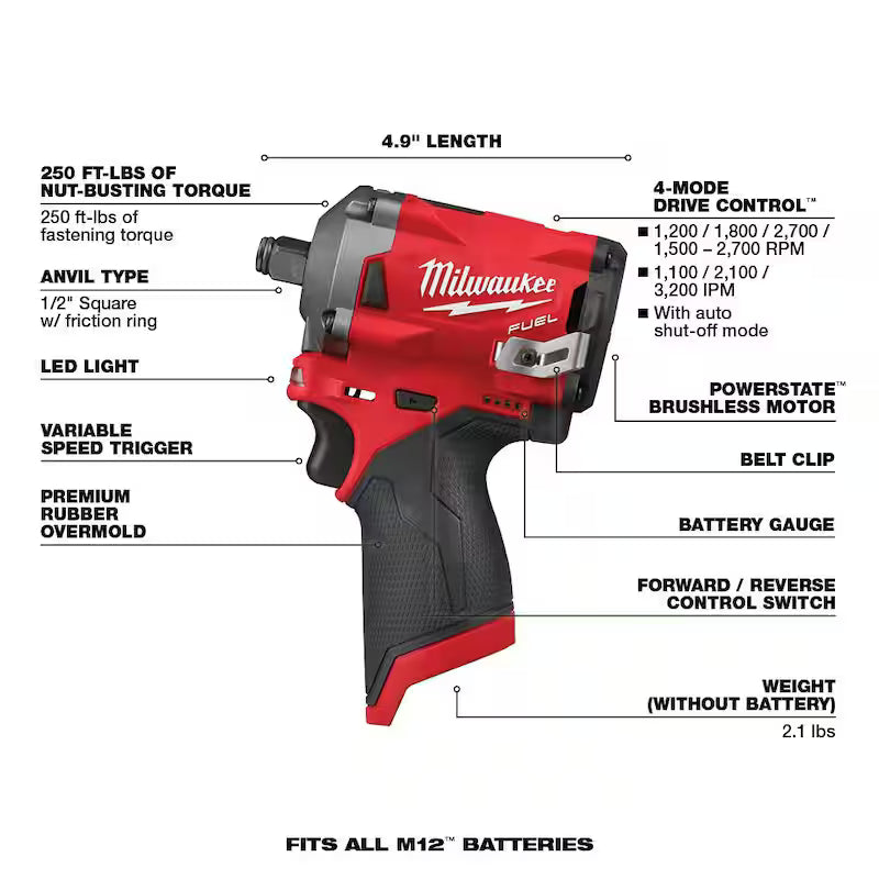 12V Brushless Cordless 1/4 in. and 1/2 in. Impact Wrenches with two 3.0 Ah Batteries P4712