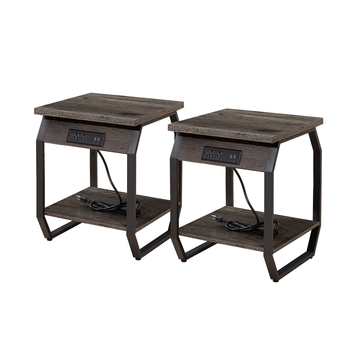 Dark Grey Set of 2 Side Table with Charging Station H455
