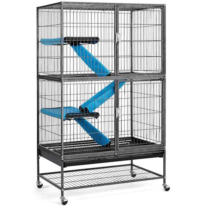 Hammered Black Rolling Metal Small Animal Cage with Removable Ramp F944192