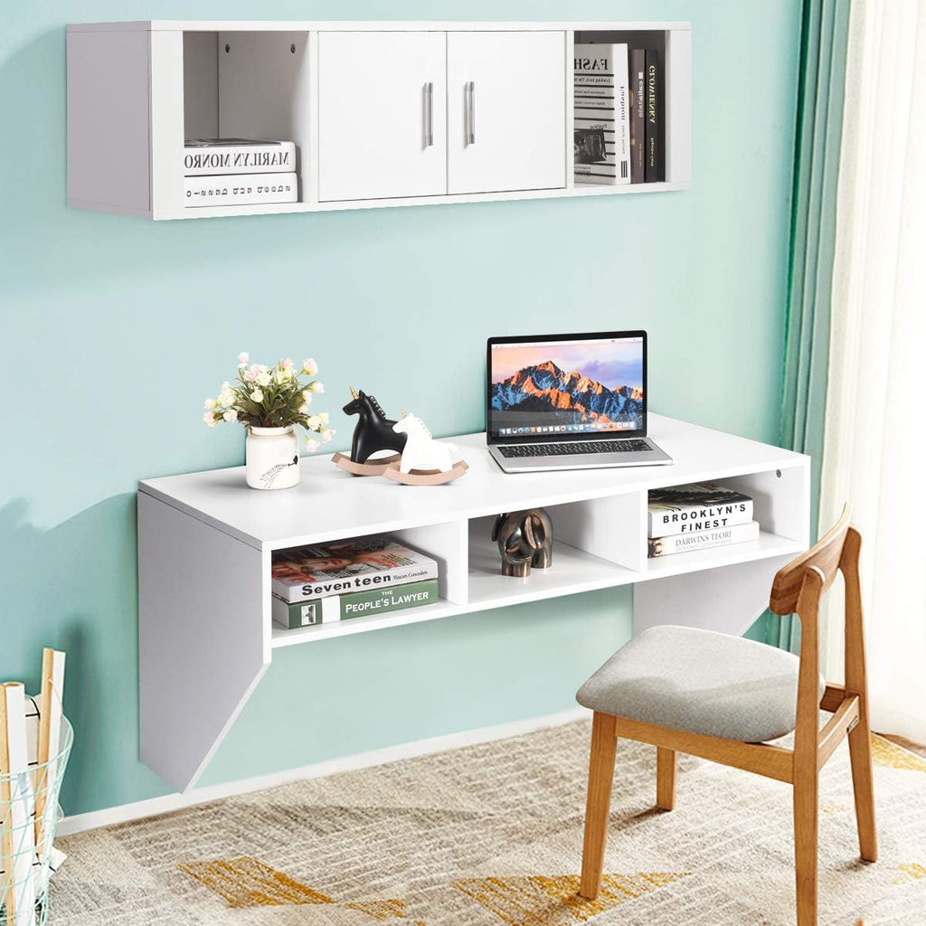 Wall Mounted Storage Cabinet and Floating Computer Desk Set with Storage Shelves D97952