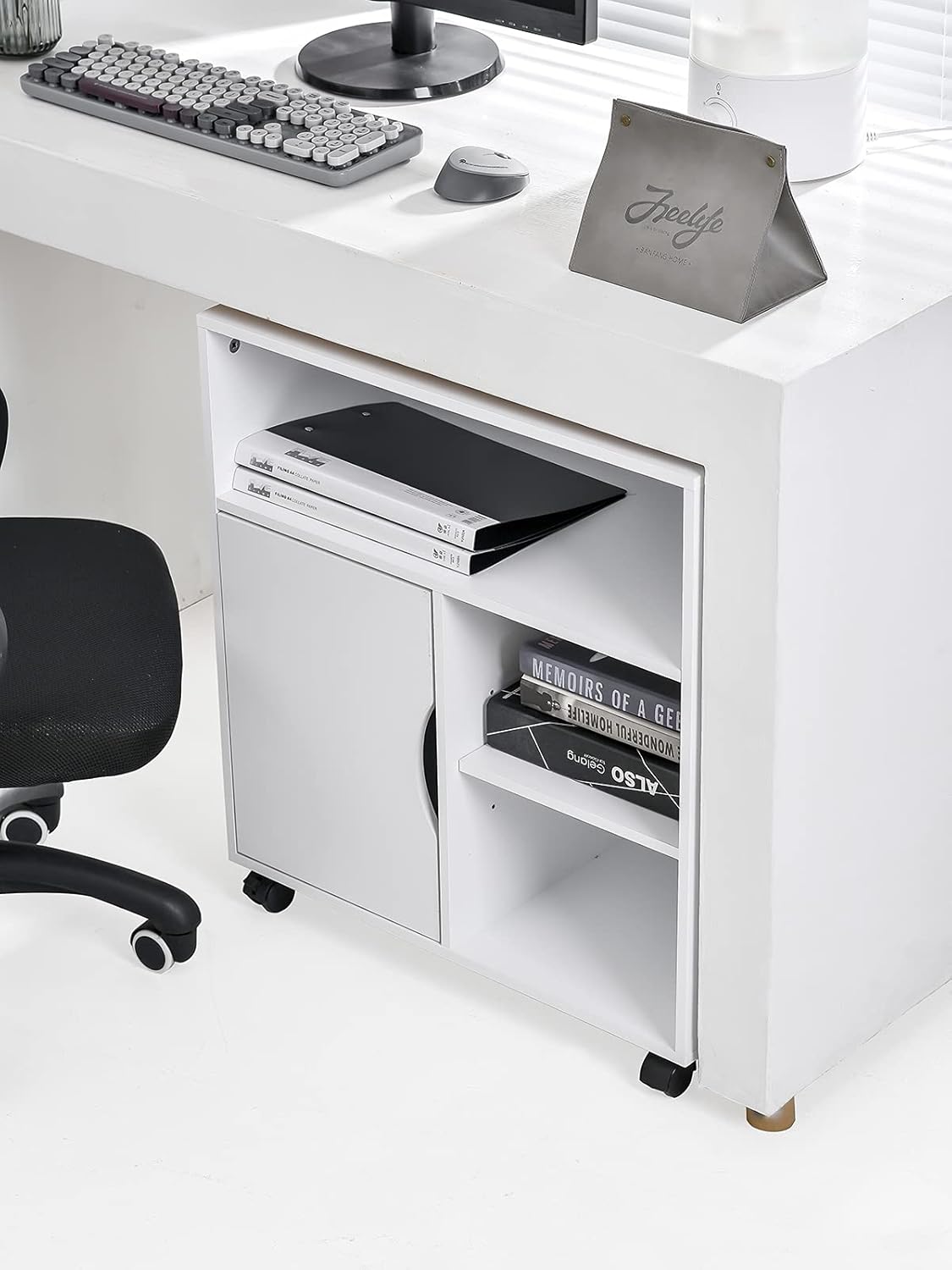 Mobile File Cabinet with Wheels and 3 Open Shelves N1068