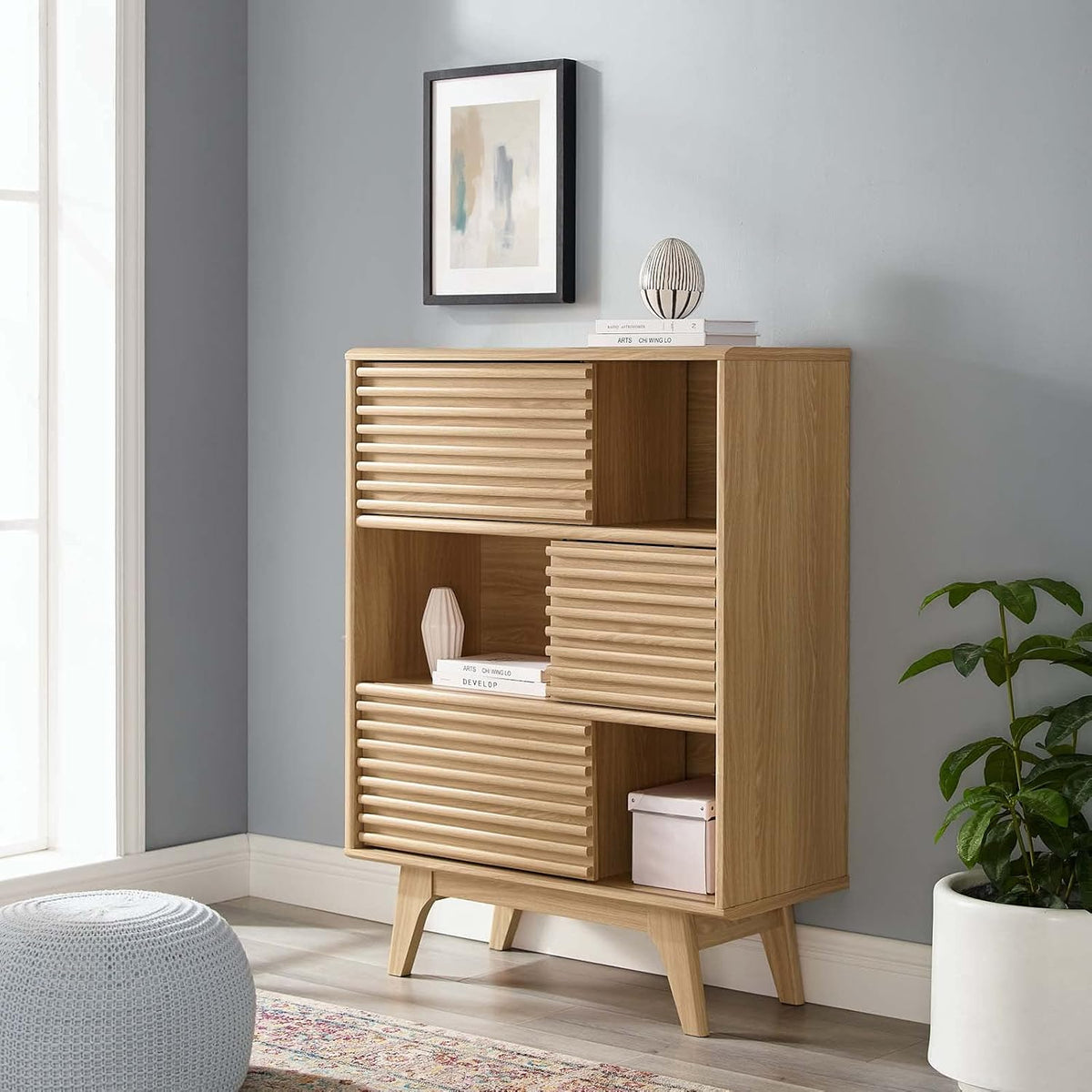 Walnut Three-Tier Display Storage Cabinet Stand F8931