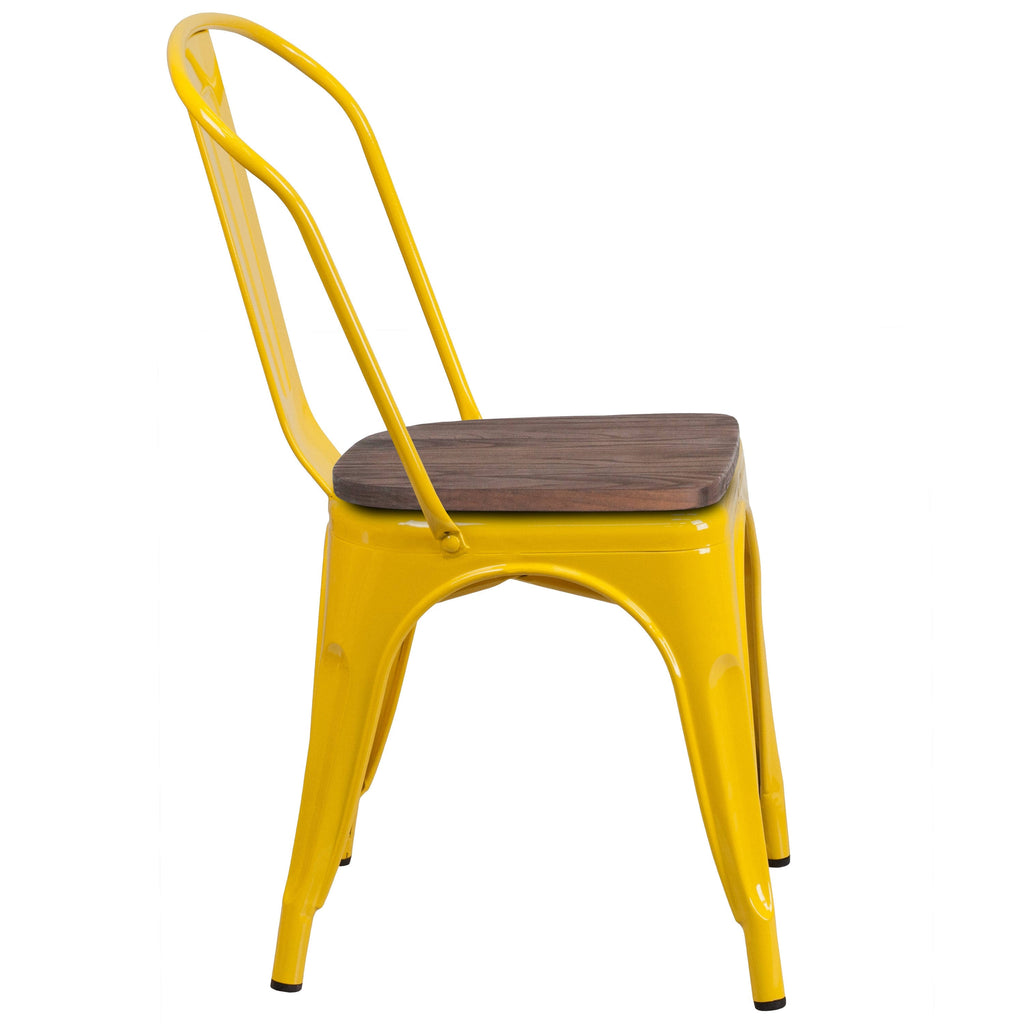 Black Metal Stackable Chair with Wood Seat T69573