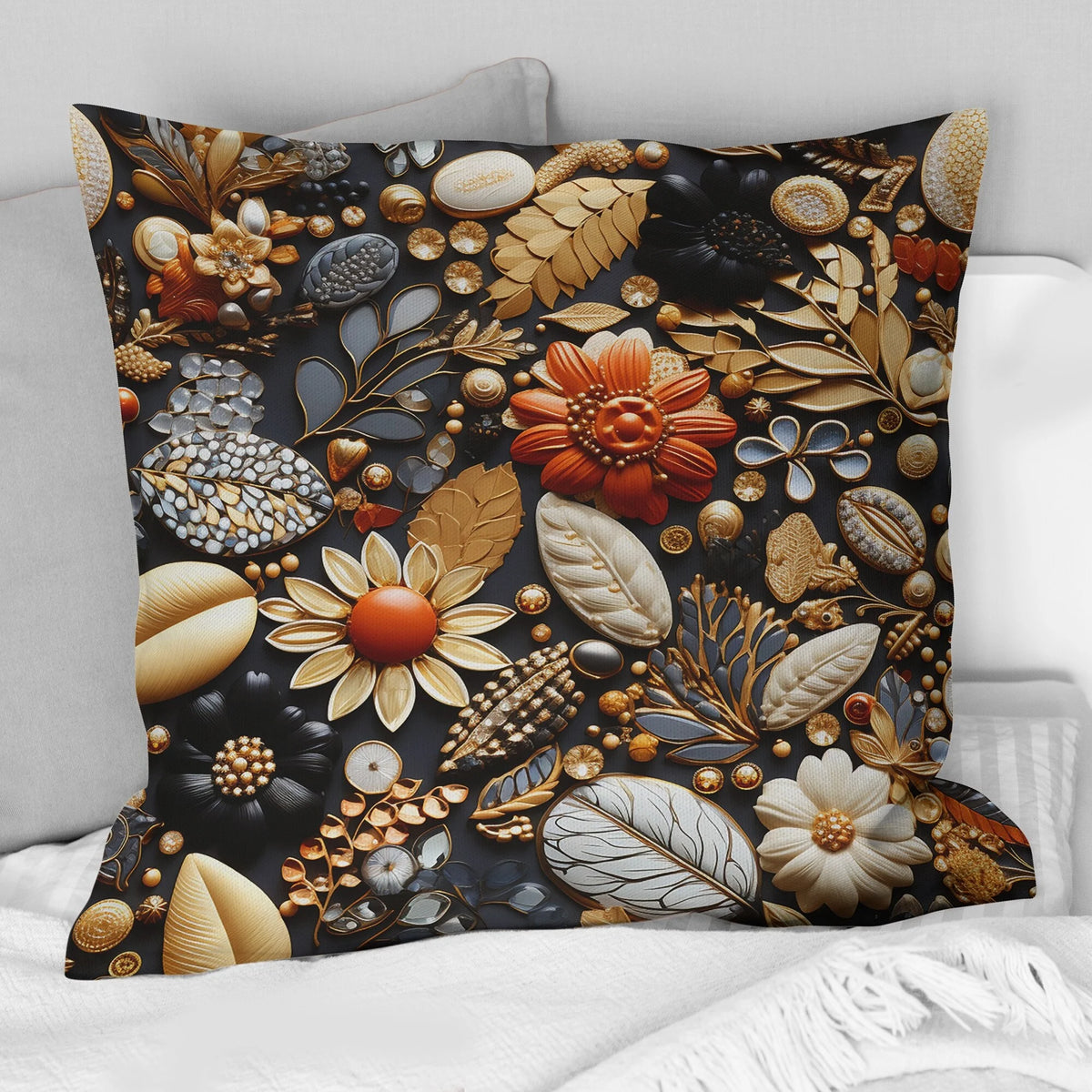 Black Boho Printed Throw Pillow I524889