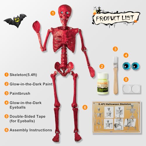 5.4Ft Posable Skeleton with Glowing Eyes P2440