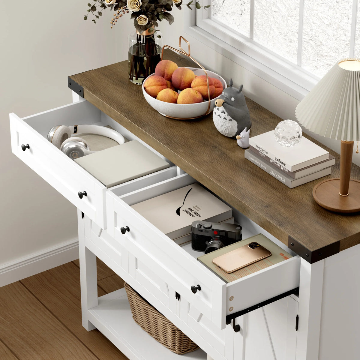 White 2 Drawer 4 Door Wood Console Table E8440