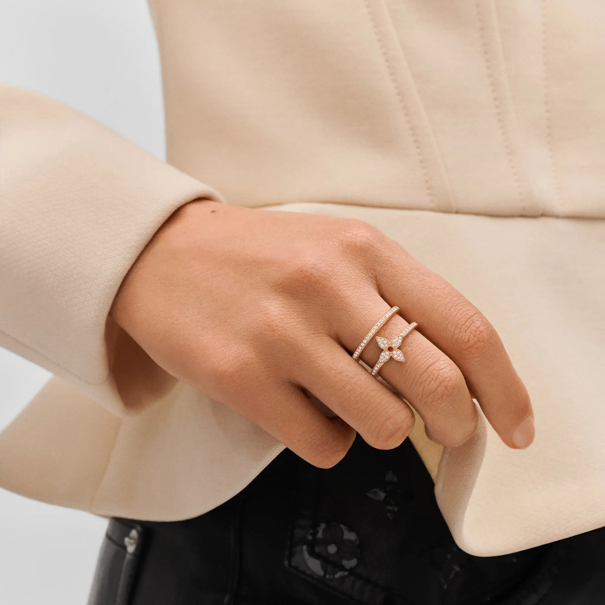 Rose Gold and Diamond Double Row Ring P3553