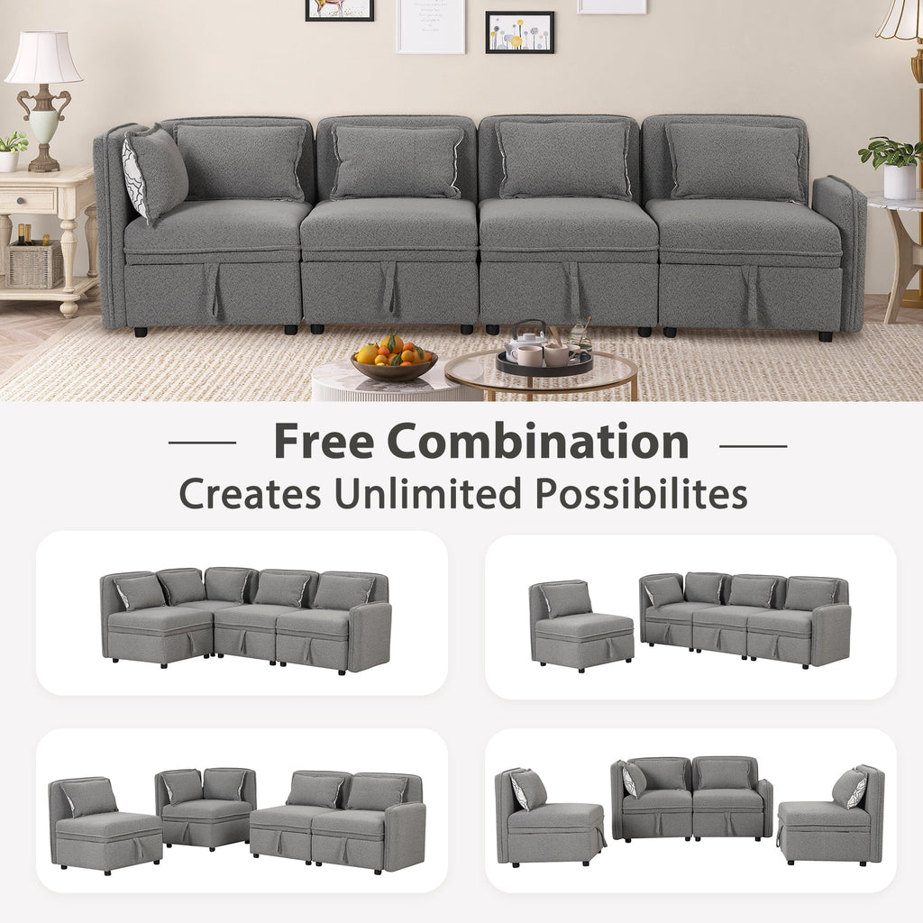 Gray Chenille Fabric 4 Seater Sectional Sofa with 5 Pillows K46333