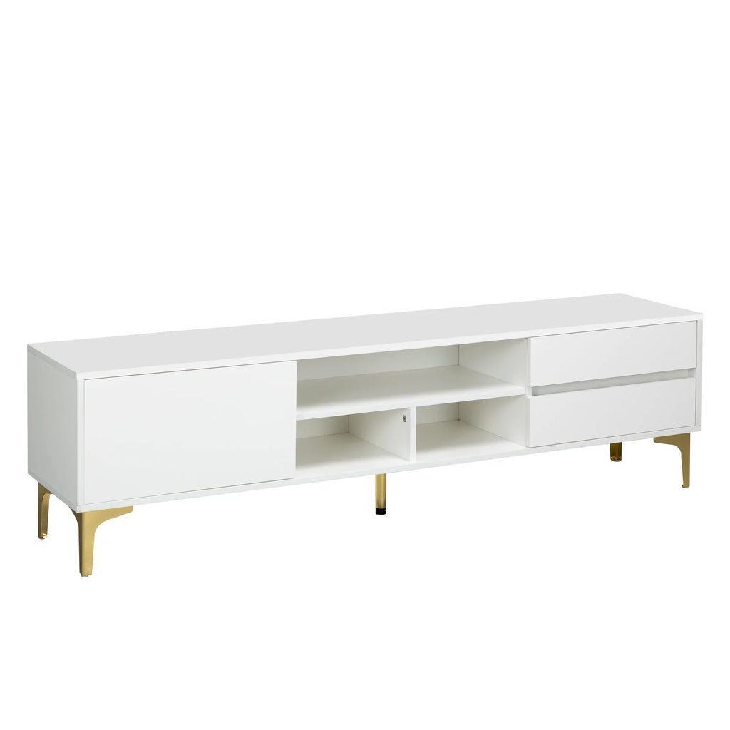 White TV Stand with LED Lights and Gold Metal Legs H883