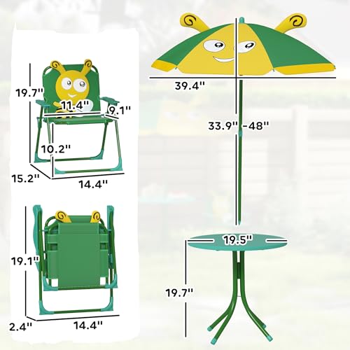 Kids Picnic Table and Chair Set with Foldable Chairs and Umbrella D1362