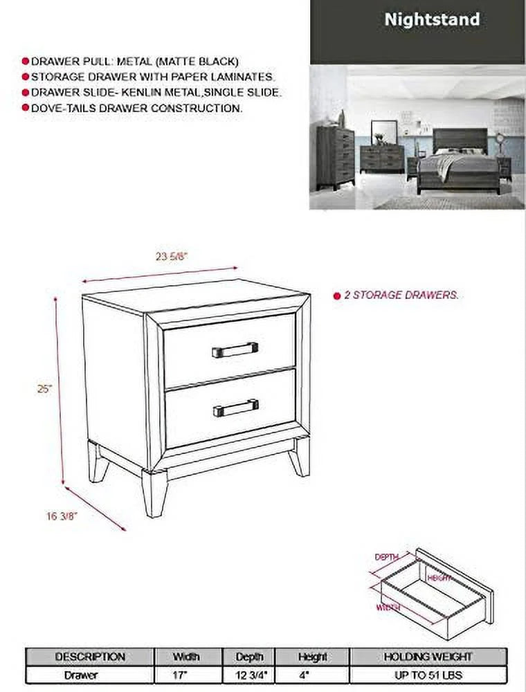 Queen Size 6-Piece Bedroom Set Grey Black Z3660