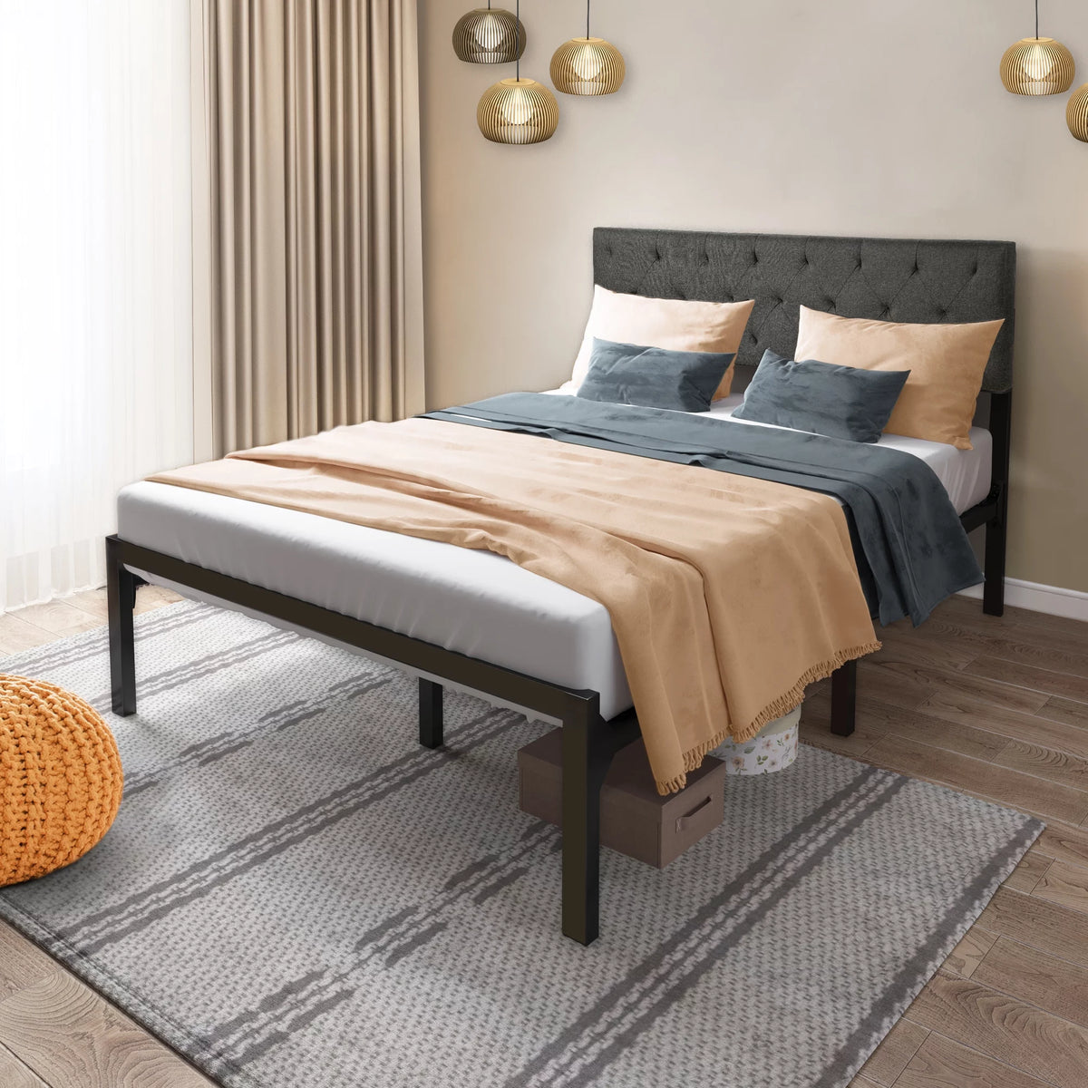 Full Size Upholstered Platform Bed with Adjustable Headboard L6783