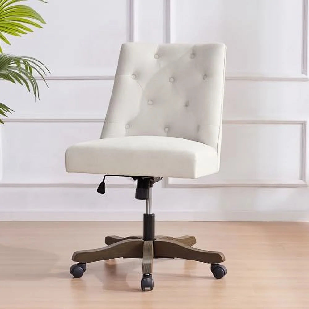 Beige Chenille Fabric Upholstered Swivel Office Chair with Wheels X2507
