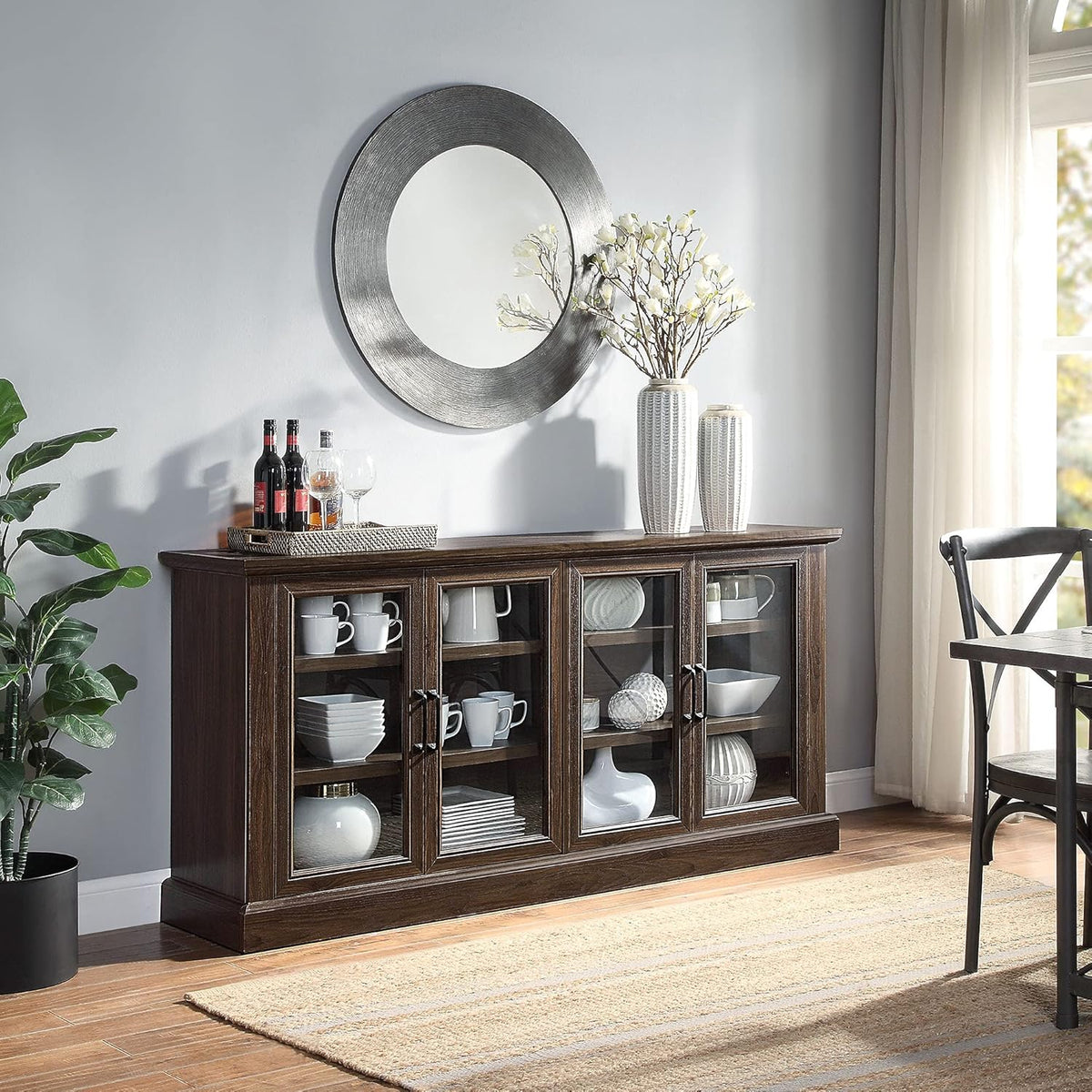 Stone Grey Wood Sideboard Buffet with Storage Cabinet T403