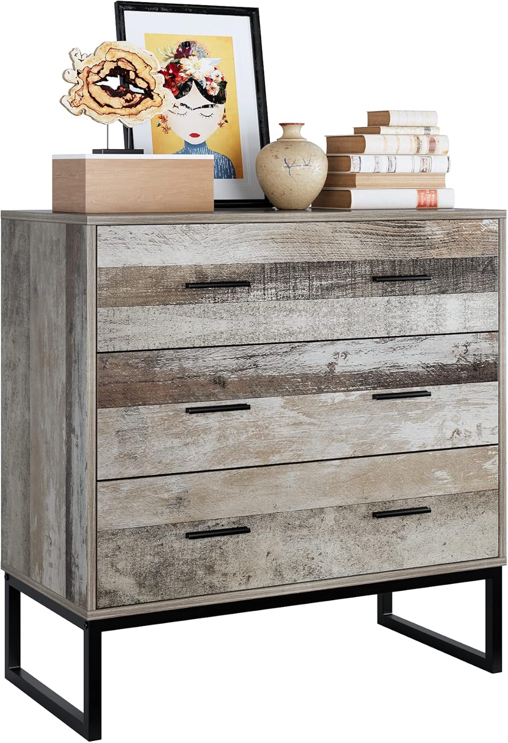 3 Drawer Chest Dresser with Solid Wood Frame and Metal Legs Z66425