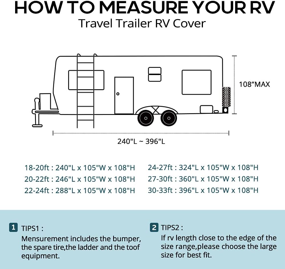 22-24Ft Breathable Watertight Rip-Stop Travel Trailer RV Cover U314676