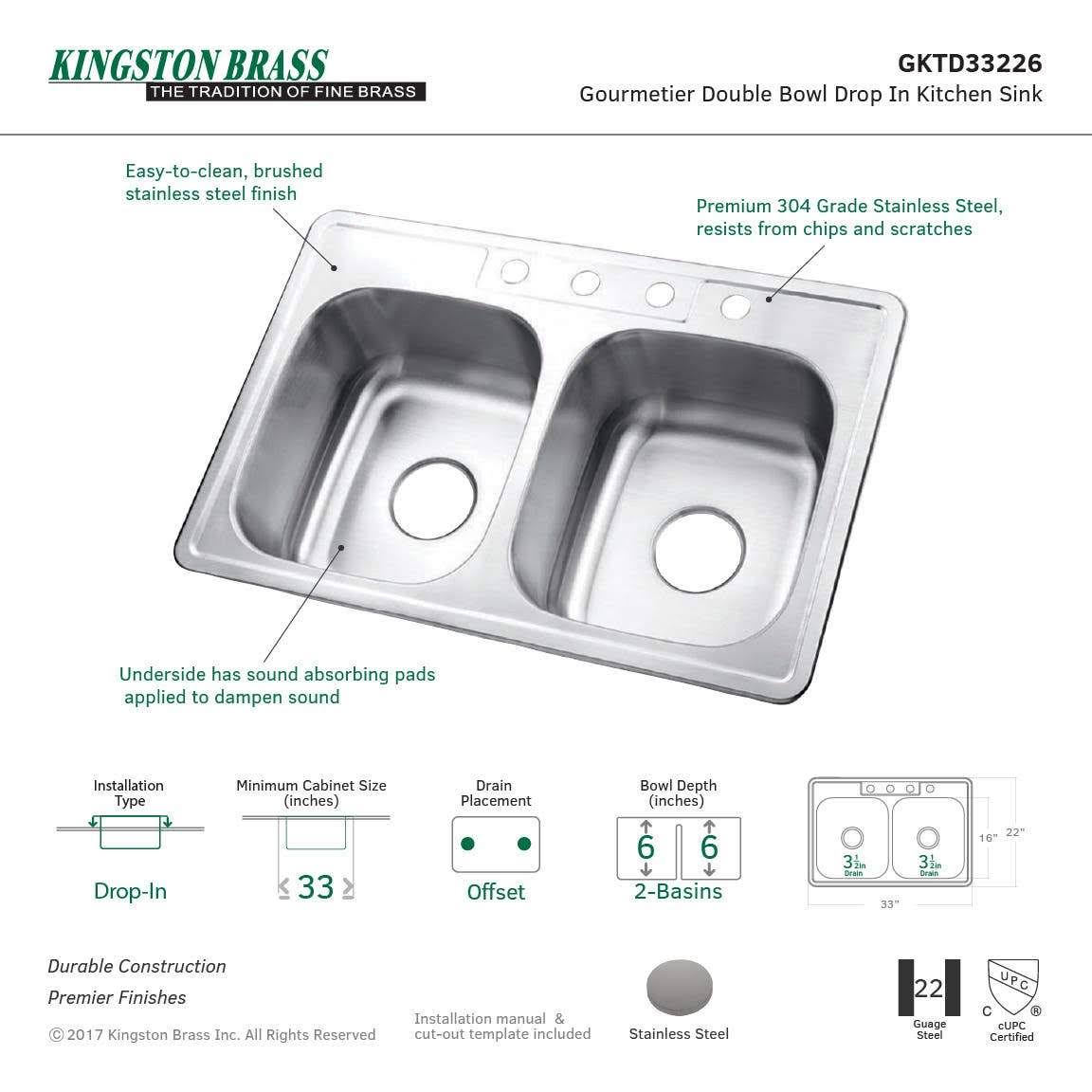 Brushed Nickel Double Bowl Kitchen Sink O181804