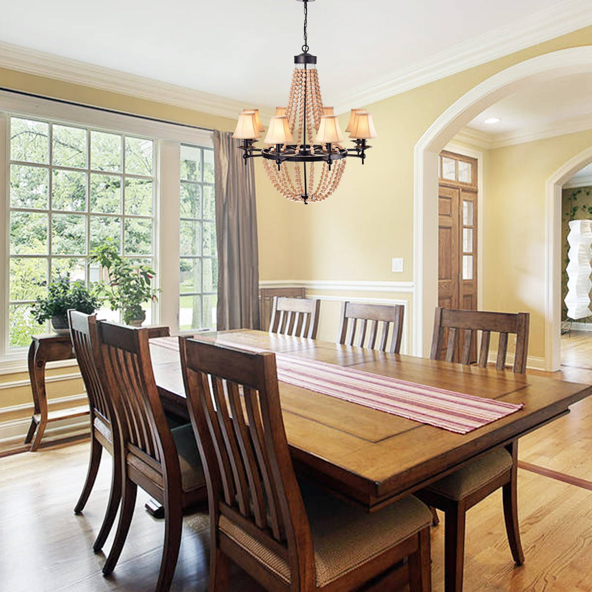 8-Light Candle Style Chandelier with Wood Accents P664383