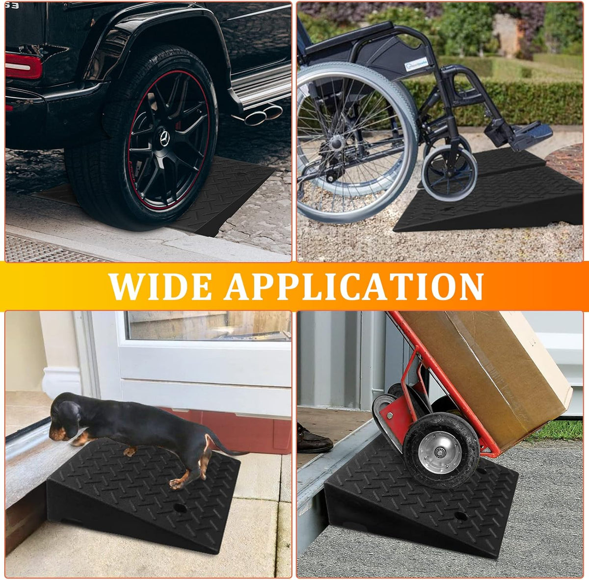 Rubber Curb Ramp 19.6 × 19.6 × 6 Heavy Duty Portable Threshold Ramp 2 PCS F841502