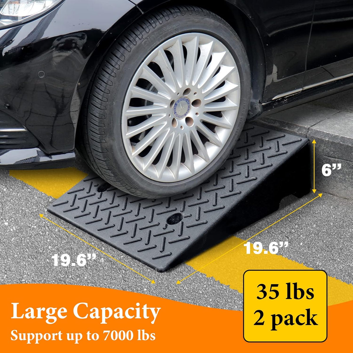 Rubber Curb Ramp 19.6 × 19.6 × 6 Heavy Duty Portable Threshold Ramp 2 PCS F841502