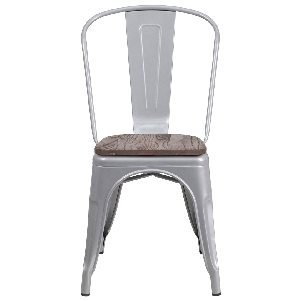 Black Metal Stackable Chair with Wood Seat T69573
