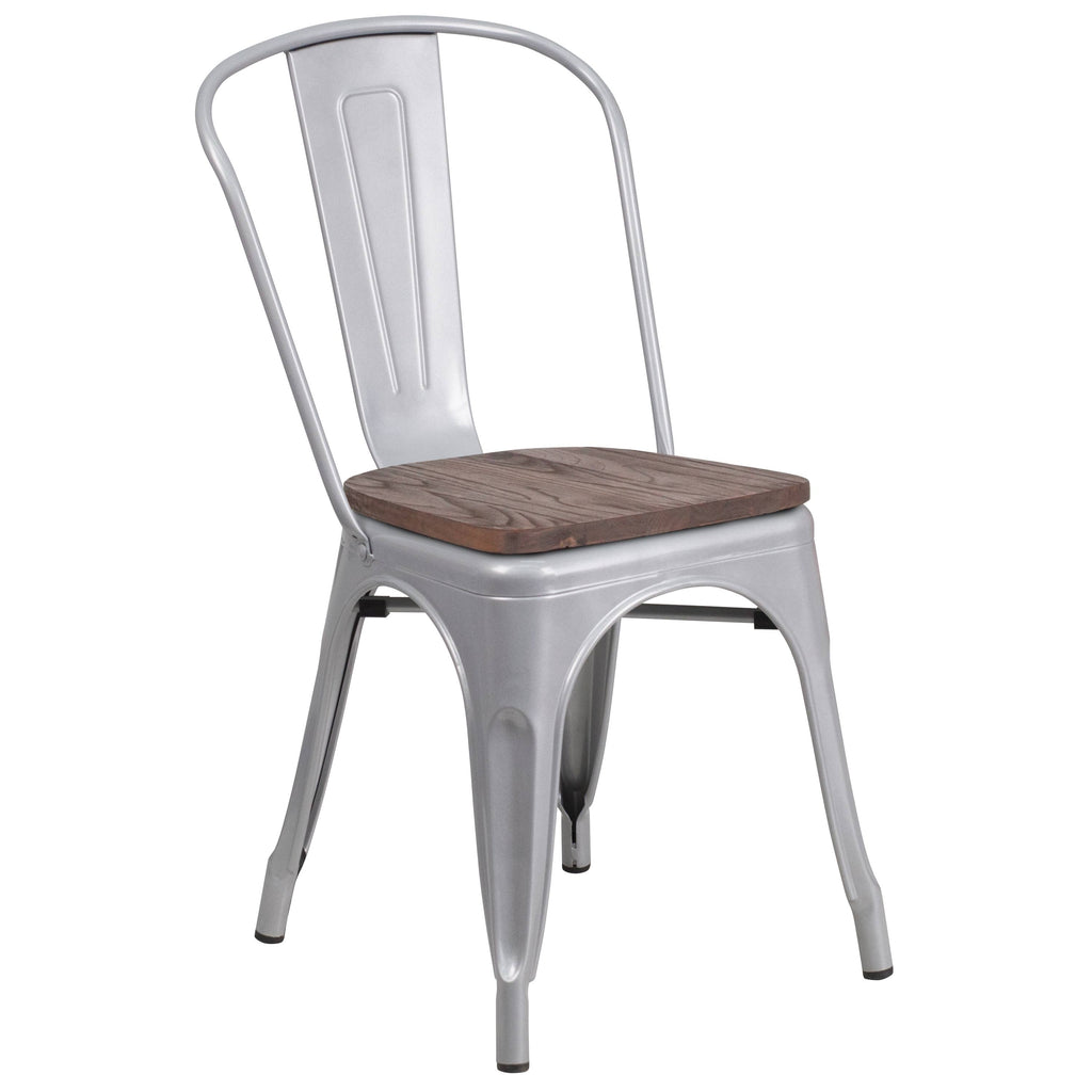 Black Metal Stackable Chair with Wood Seat T69573