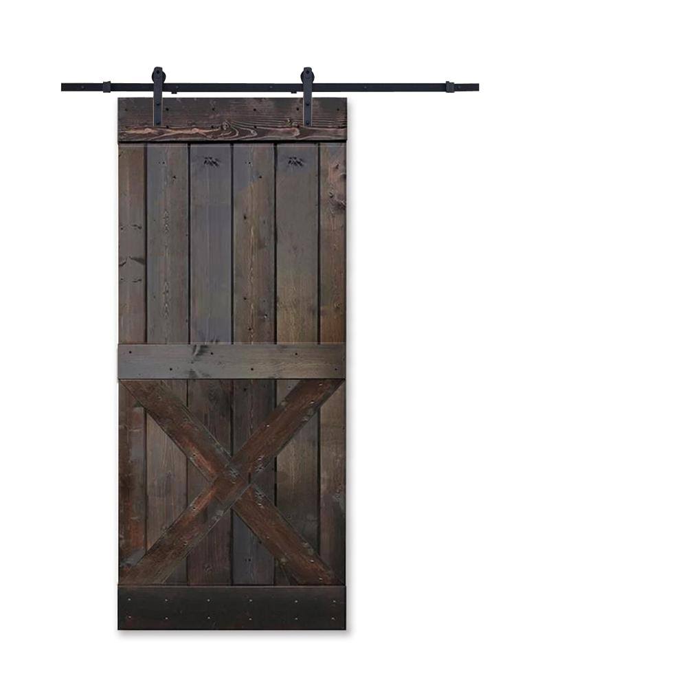 36 in. x 84 in. Dark Coffee Stain Knotty Pine Wood Interior Sliding Barn Door with Hardware Kit G50421