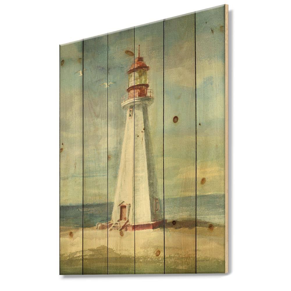 Nautical Beach Print on Natural Pine Wood Blue 30 in. Wide x 40 in. High K574101